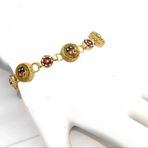 Yellow floral vtg mini micro mosaic bracelet 6.75” - Picture 3 of 9
